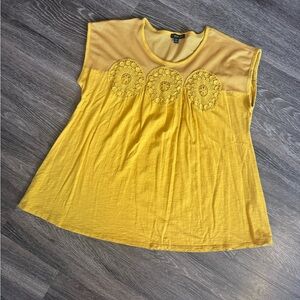 Lane Bryant Mustard Lace Accent Blouse